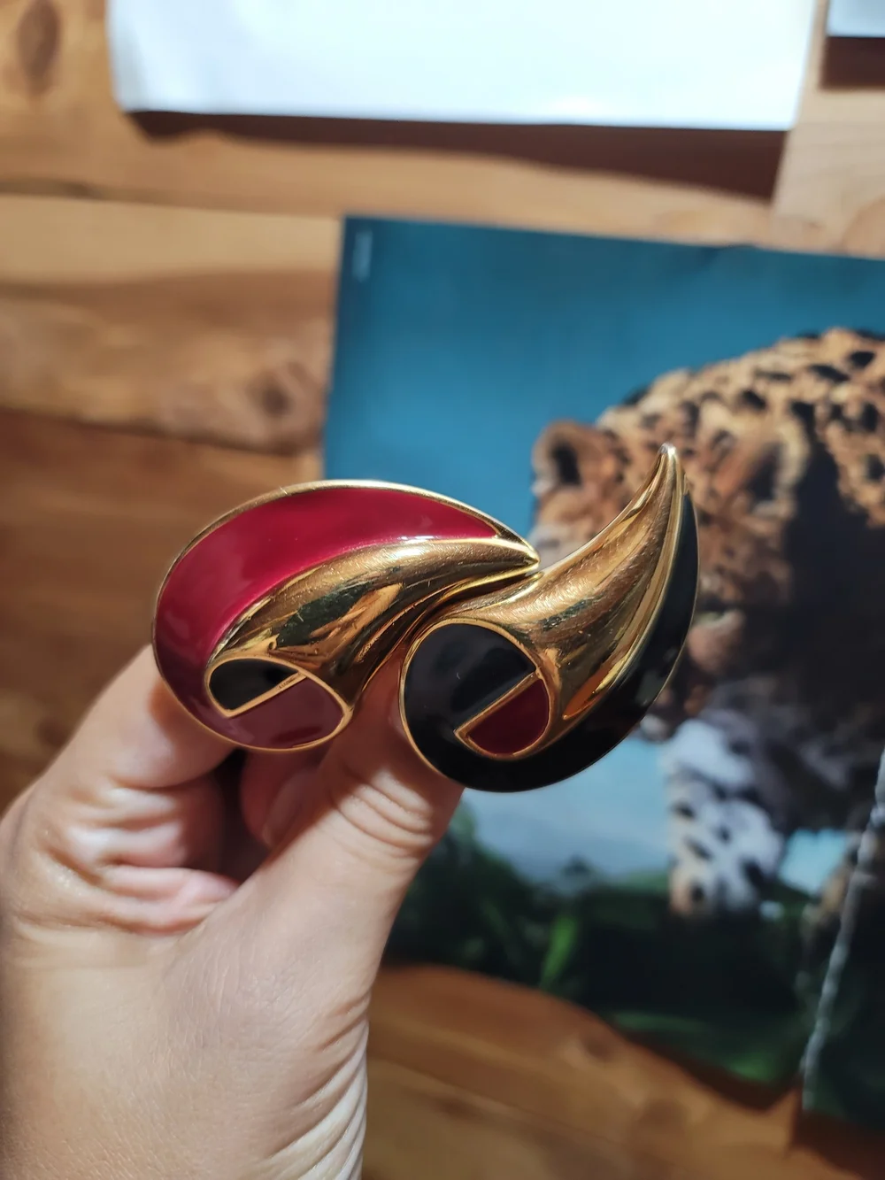 Monet Gold-Tone Red and Black Enamel Hair Clip